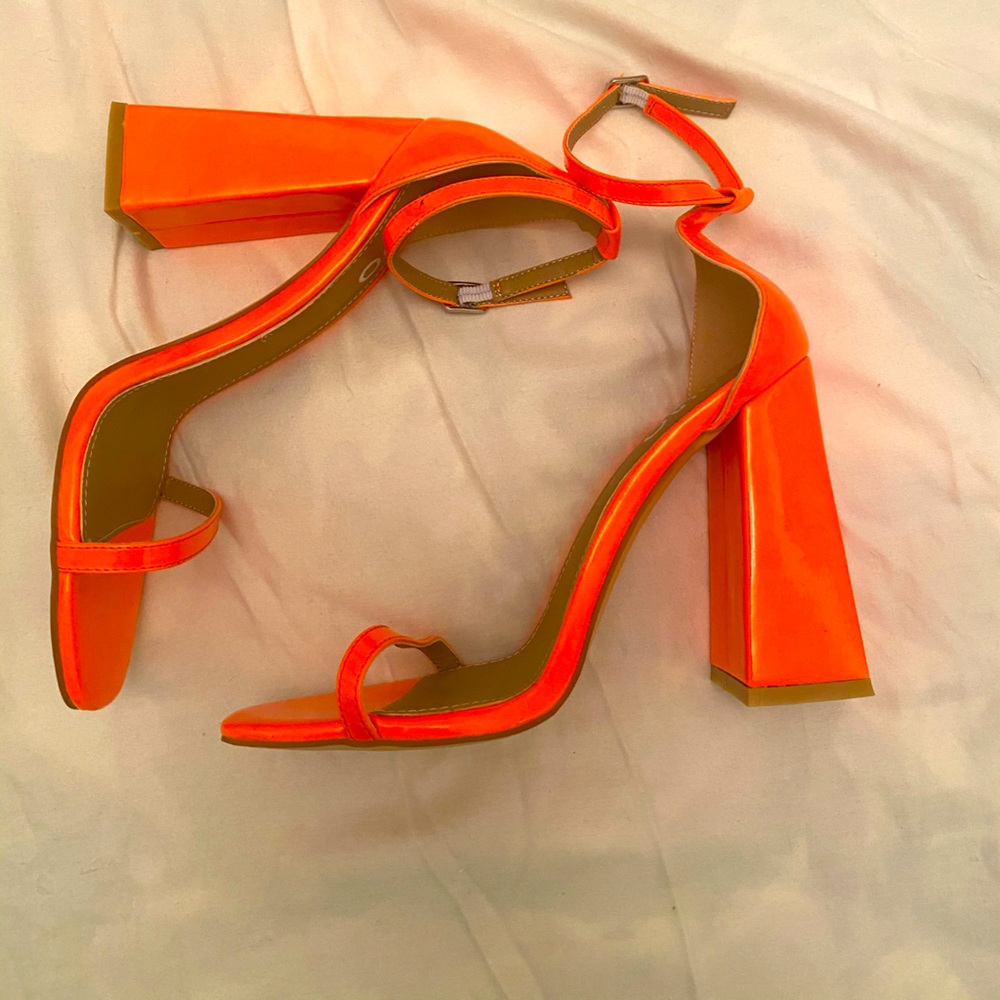 NEON ORANGE BLOCK HEELS